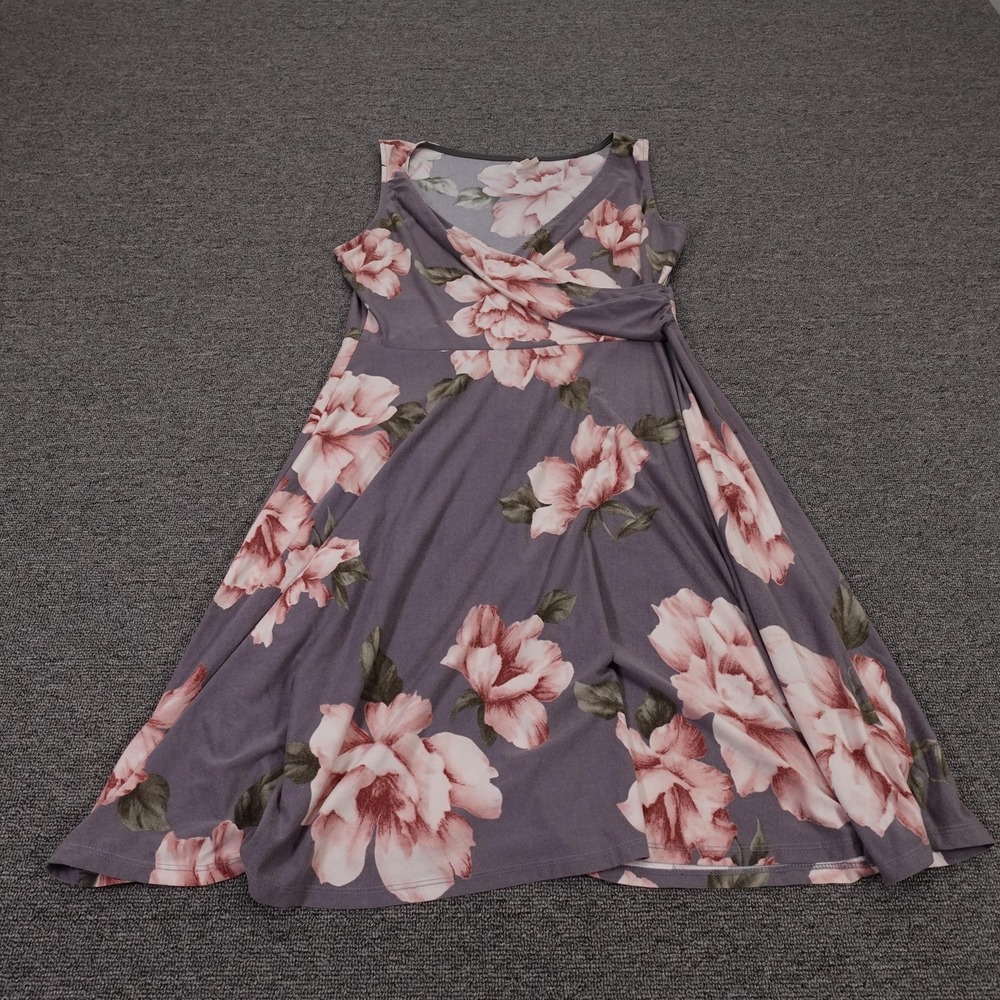 Kaileigh Dress Womens Large Purple‎ Floral Sleeveless V Neck Fit & Flare Jersey